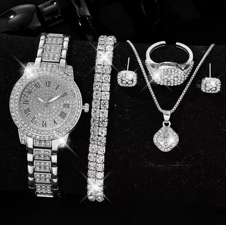 6-Piece Jewellery Set.Watch, Necklace, Bracelet, Ring & Earrings