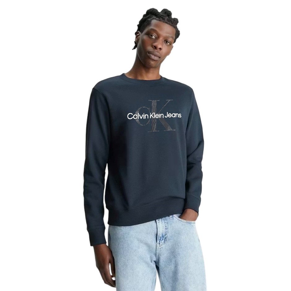 CALVIN KLEIN Mono Logo Crew Sweatshirt, Size L, Cotton, Ink (411/PPK), 40GC