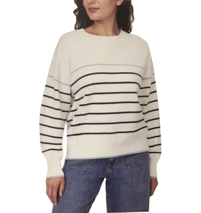 C&C CALIFORNIA Women's Sweater, Size L, White Stripe.