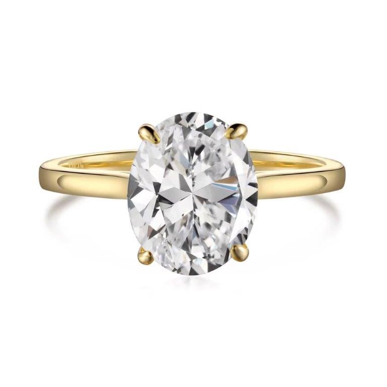 2ct Oval Cut Simulated Diamond 18K Gold Filled 925 Silver Ring- Size 6