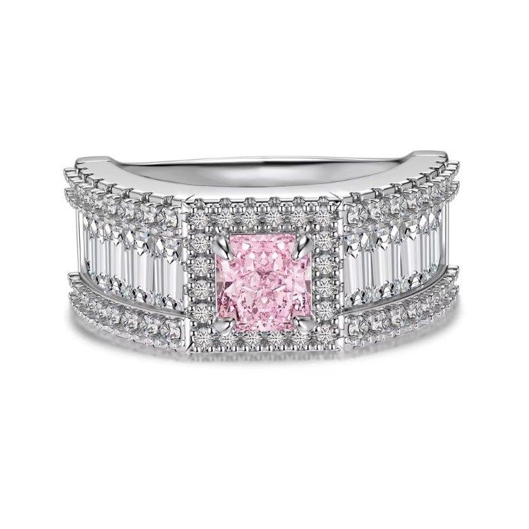 925 Sterling Silver Wide Band Simulated Diamond Ring - Size 7