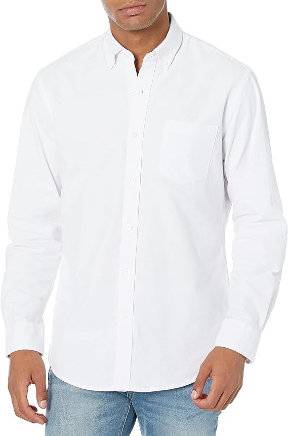 AMAZON ESSENTIALS Men's Regular-Fit Long-Sleeve Pocket Oxford Shirt, Size 2
