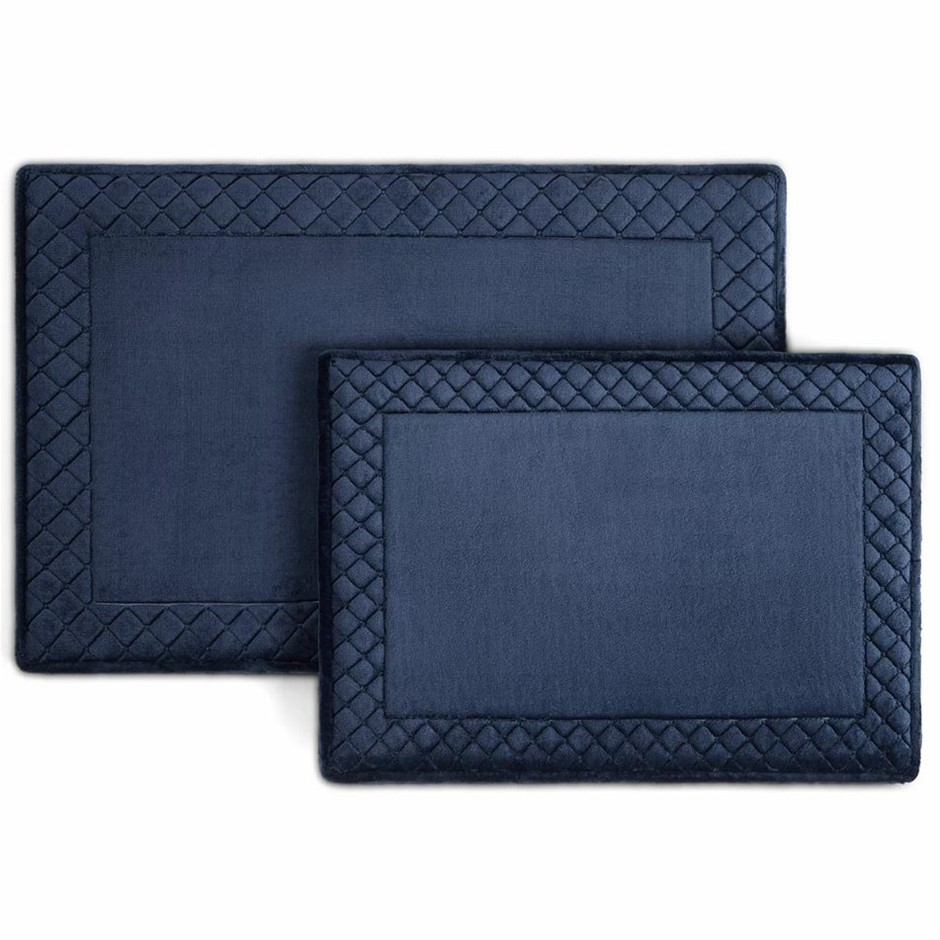 2 x TOWN & COUNTRY LIVING Memory Foam Bath Rug, 2-Piece, Dress Blue Diamond