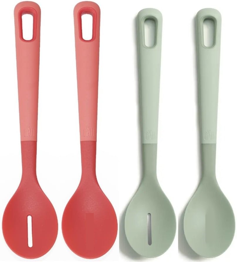 4 x eKu Upcycle Slotted Spoons & Solid Spoons, Salmon & Avocado