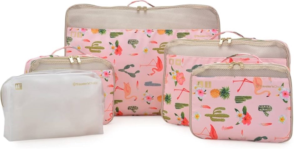 TRAVELER'S CHOICE Cloverland Packing Cubes 5 Piece Set, Tropical Pink, One