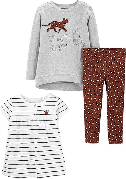 3pcs x SIMPLE JOYS BY CARTER'S Girls' Playwear Set, Size 3T, Cheetah/Stripe
