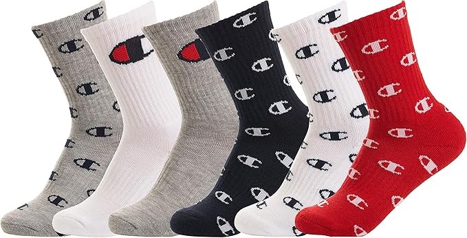 6 Pairs x CHAMPION Kid's C All Over Crew Sock, 030, Size 5-7, CP10128. Buy