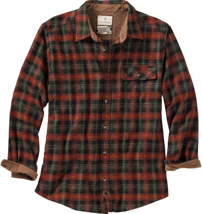 LEGENDARY WHITETAILS en's Buck Camp Flannel Shirt, SIze 4XL, Redwood Plaid,