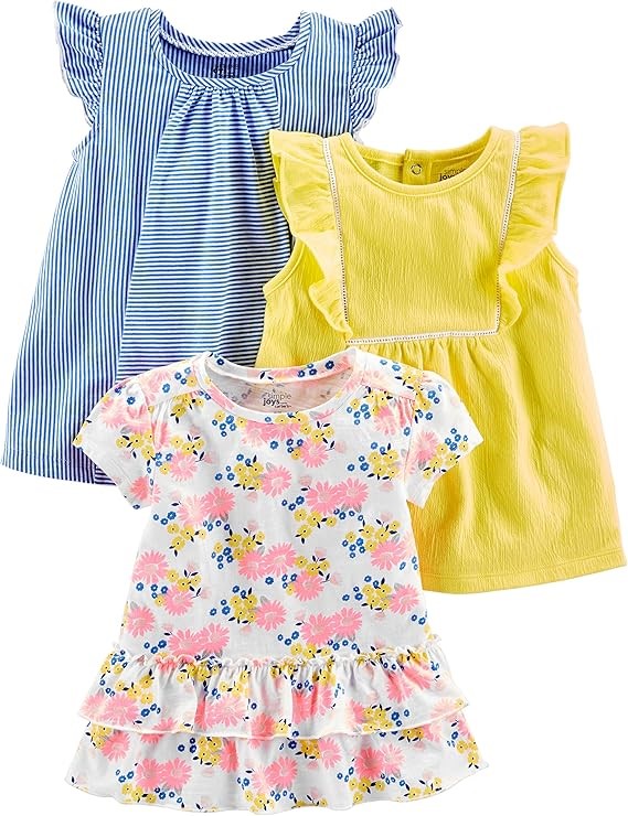 3 packs x SIMPLE JOYS BY CARTER'S Toddler Girls' Short-Sleeve Shirts and To