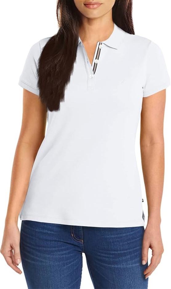 NAUTICA Women's 3-Button Short Sleeve Breathable 100% Cotton Polo Shirt, Sm