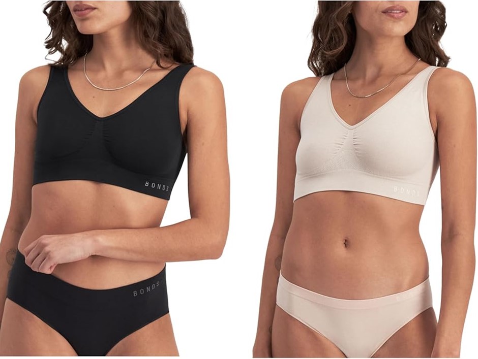 2 Packs x BONDS Women's Underwear Comfy Crop, Small, Black/Petal Dust Heath