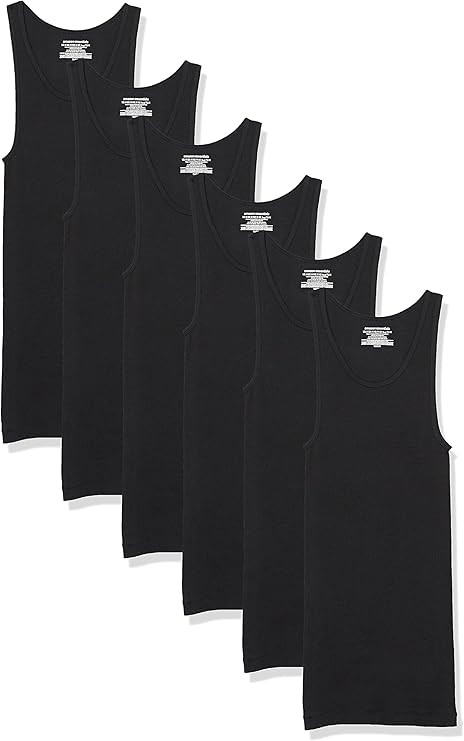 6 Pack x AMAZON ESSENTIALS Men's Lightweight Tank Undershirts, Size Large,