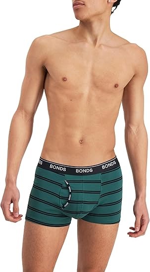 2 x BONDS Men's Underwear Cotton Blend Guyfront Trunk, Medium, Stripe 2V2,