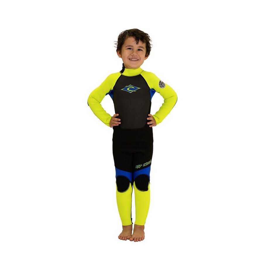 RIP CURL Groms Omega 3/2 Back Zip Steamer Wetsuit, Size 4, Lemon (1599). RR