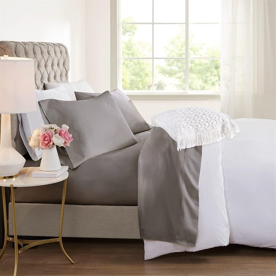 2 x Dreamfields 2000TC Cooling Bamboo Sheet Set, Single, Grey NB: 1 x Flat