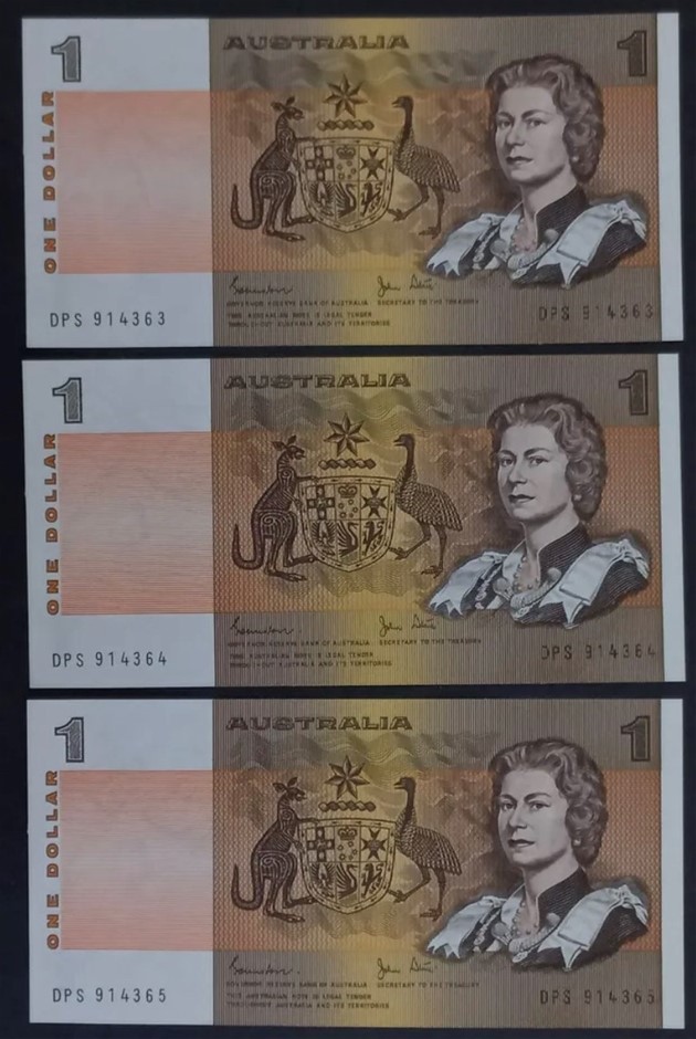 1982 $1 Consecutive 3 Last Prefix DPS aUNC