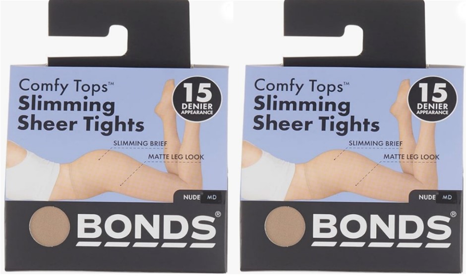 2x Bonds Womens 15 Denier Slimming Sheer Tights Hosiery. Nude Small