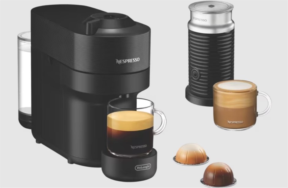 DELONGHI Nespresso Vertuo POP Black with Aeroccino 3 and Coffee Pods, Model
