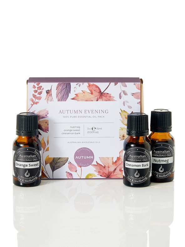 AUTUMN 100% Pure Essential Oil Pack, 3 x 15mL, Autumn Evening (Nutmeg, Oran