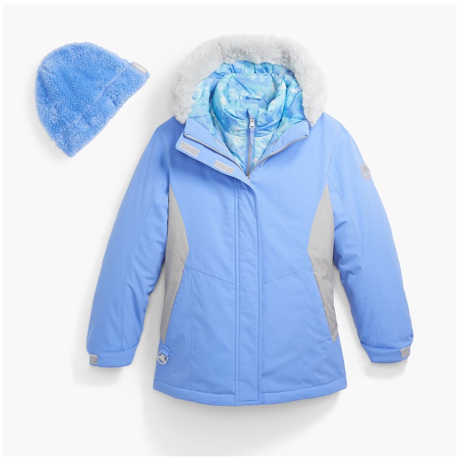 GERRY Youth 3-In-1 Systems Ski Jacket w/ Knit Beanie, Size XS-5/6, LT Blue.