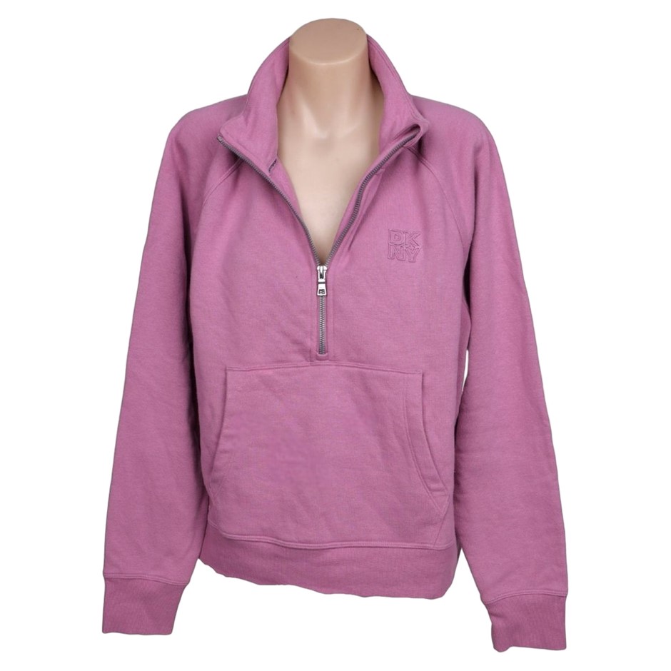 DKNY Women's Half Zip Fleece Sweatshirt, Size L, Magenta (Dusty Orchid). B