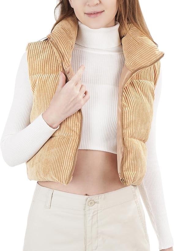 Women's Corduroy Puffer Vest, Size Large, Khaki. Buyers Note - Discount Fr