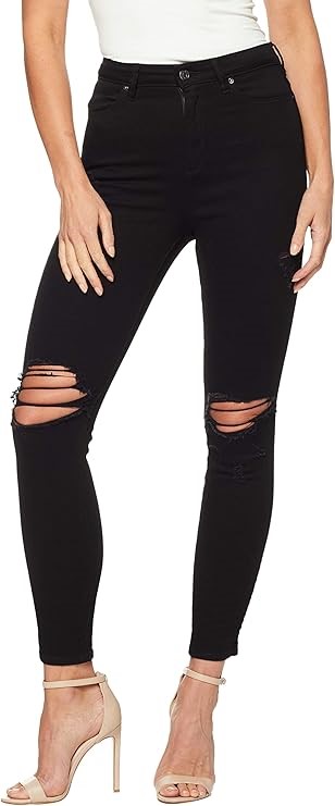 RIDERS By LEE Women's Hi-Rider Super Skinny Jean, Size 7R, Torn Black (FE9)