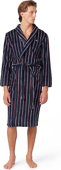 BEN SHERMAN Men's Pharell Fleece Robe, Medium, Navy/Red/White, BSN5/3206/BS