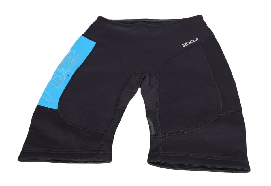 2XU Men's High Performance Power Shorts, Size M, Black/Blue. Buyers Note -