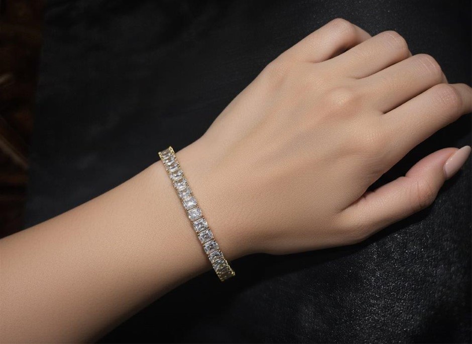 18K/Italy Yellow Gold Filled Emerald Cut Tennis bracelet-Bonus Gift