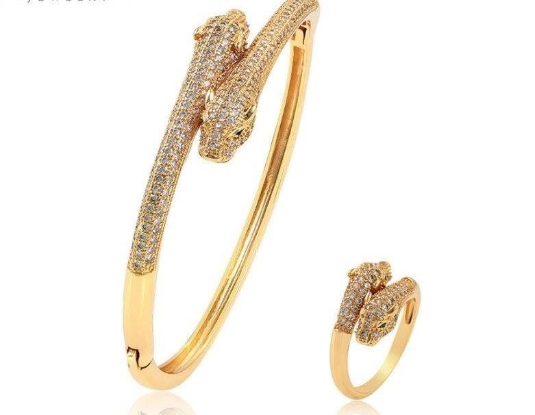 Set 18K/Italy Stamped Yellow Gold Filled Dragon Bangle & Ring -Bonus Gift