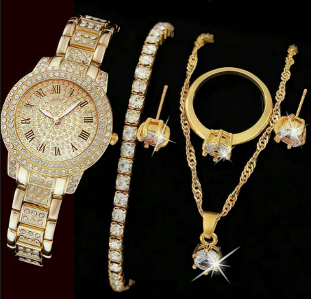 6-Piece Jewellery Set. Watch, Necklace, Bracelet, Ring & Earrings(Gift Box)
