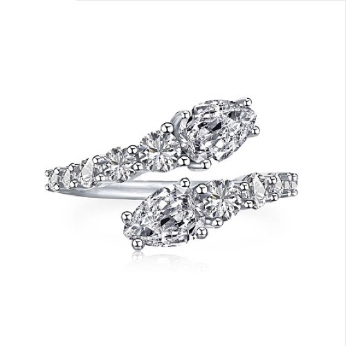 925 Sterling Silver Snake Open Cuff Ring Simulated Diamonds - Size 7