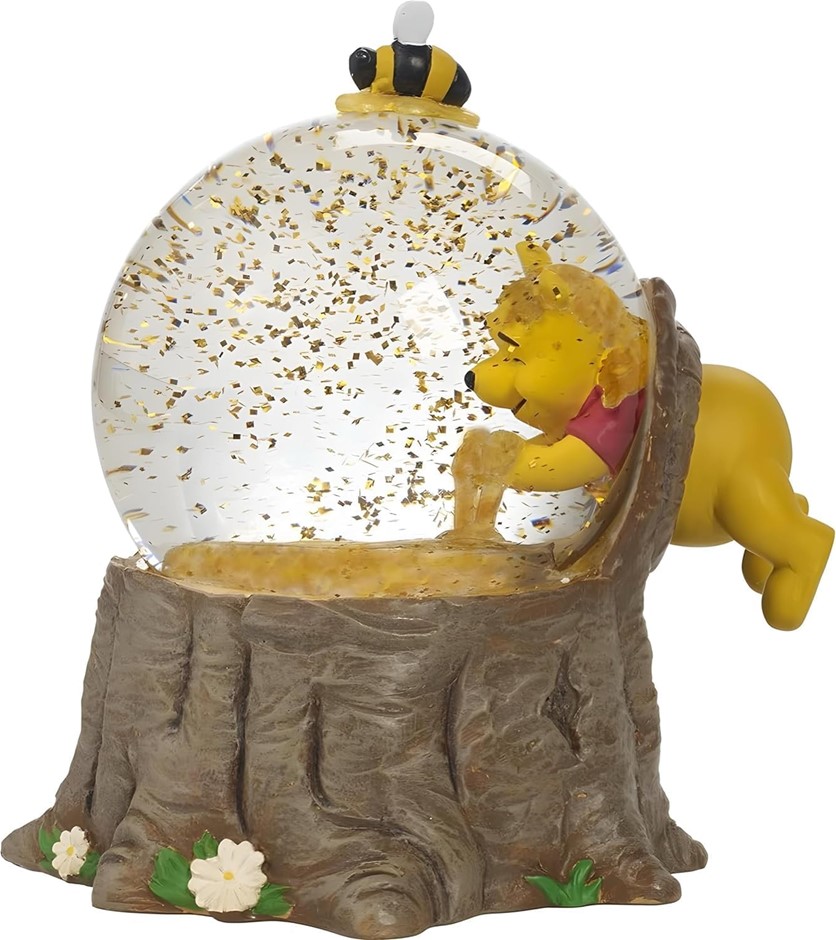 POOH BEAR usical Snow Globe Collectible Honey Scene Figurine with Wind-Up M