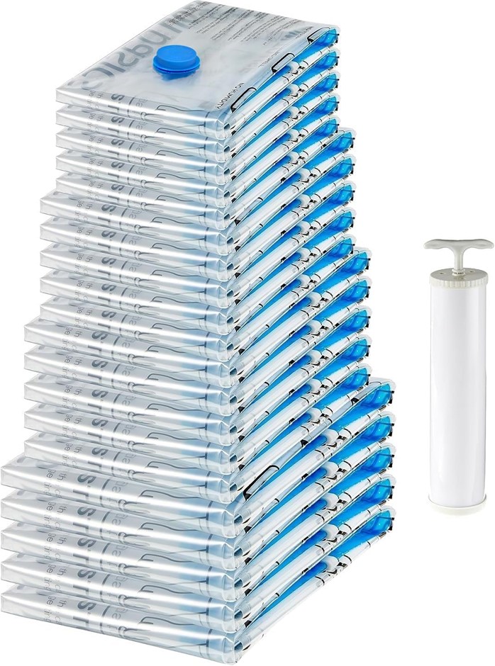 AMAZON BASIC Vacuum Compression Storage Bags with Hand Pump, 20 Pack (5 Sma