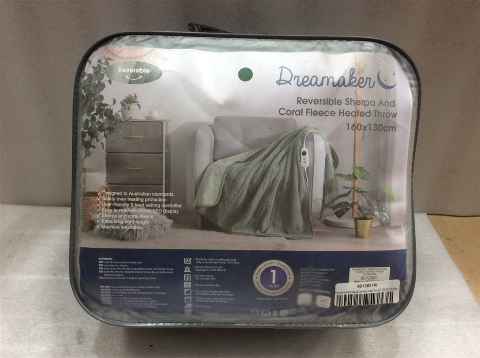 Dreamaker 9012091 Reversible Sherpa & Coral Fleece Heated Throw