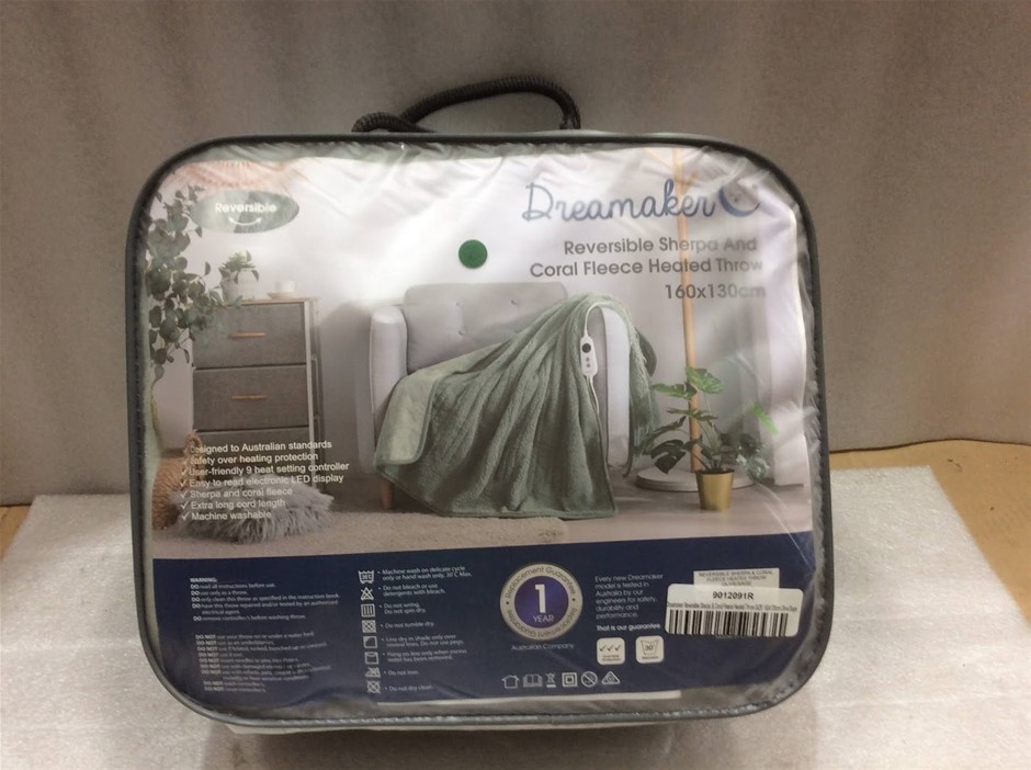 Dreamaker 9012091 Reversible Sherpa & Coral Fleece Heated Throw