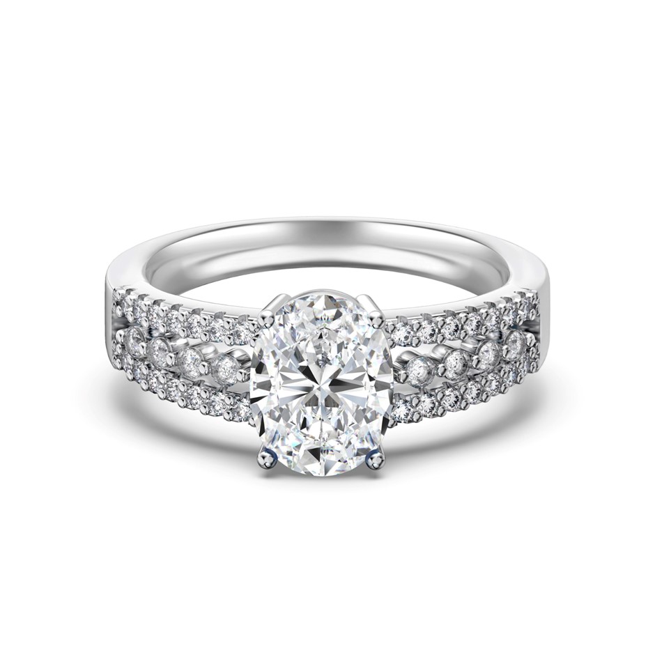 2.0ct Oval Cut GRA Certified Moissanite 925 Sterling Silver Ring - Size 8