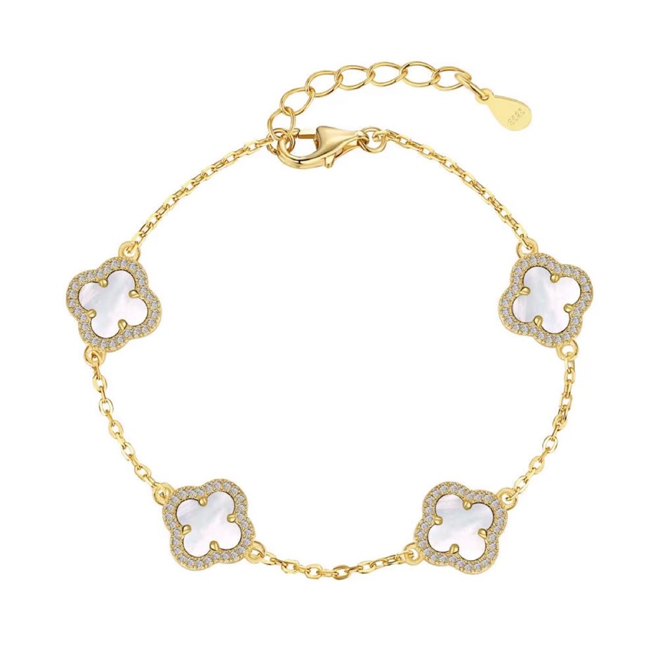 Clover Simulated Diamonds 18K Gold Filled 925 Silver Tennis Bracelet