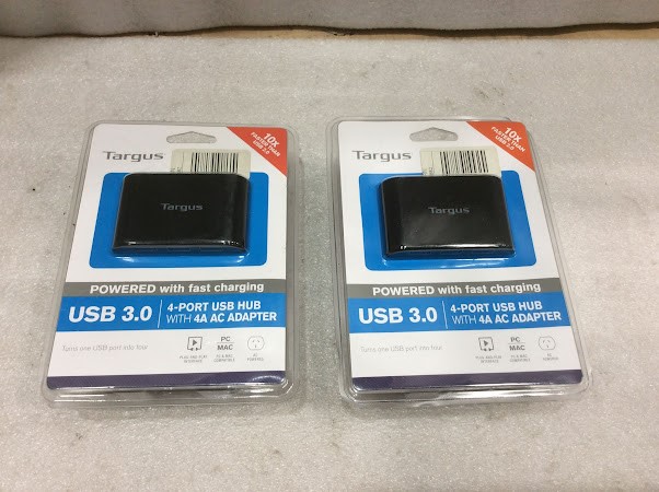 Targus USB 3.0 4-Port USB Hub with 4A AC Adapters New (Lot of 2)