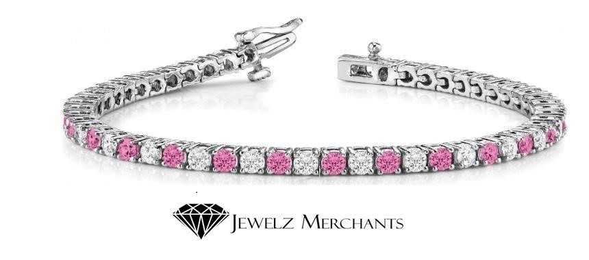 GRA Moissanite white & pink Brilliant Cut stone Tennis Bracelet -S925