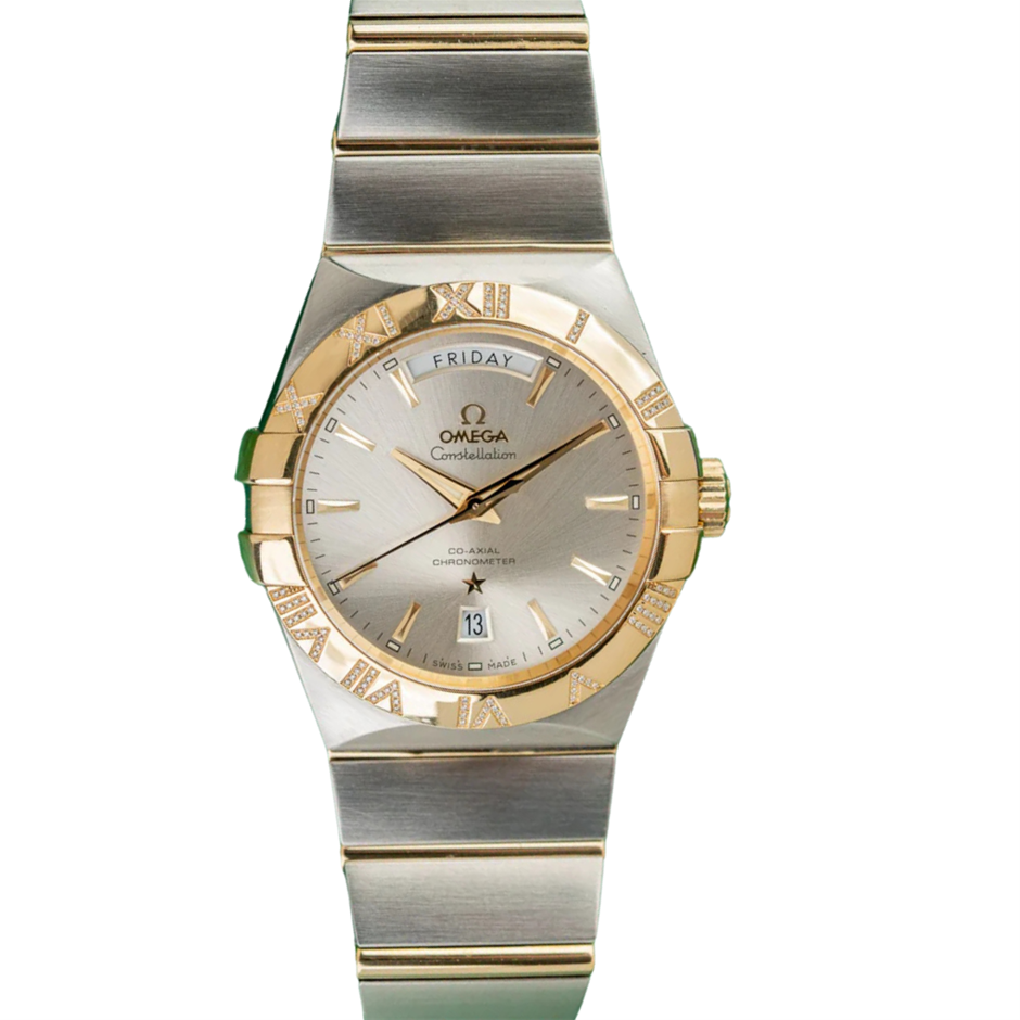 OMEGA CONSTELLATION DAY-DATE 38MM YELLOW GOLD 123.25.38.22.02.002 BXP & COA