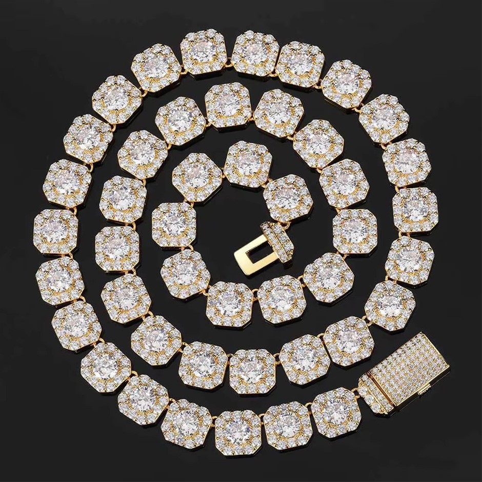 18K Gold - Filled Clustered Necklace Simulated Diamonds, 10MM Wide - 60.9cm