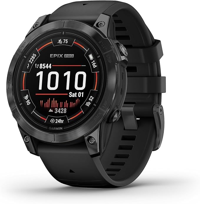 GARMIN Epix Pro (Gen 2) 47mm - Slate Gray with Black Silicone Band. NB: Use