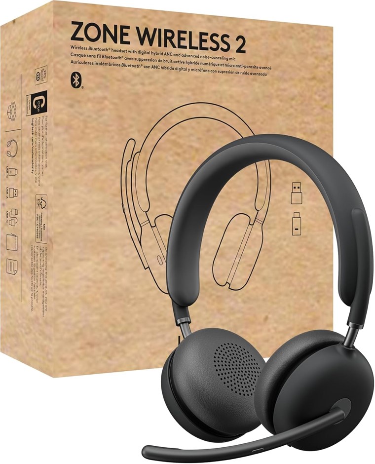 Logitech Zone Wireless 2 Premium Noise Cancelling Headset, Hybrid ANC, Blue