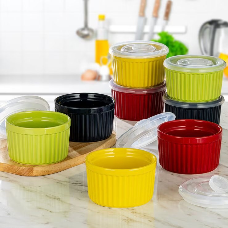 SIGNATURE Ramekins with Lids 172ml, 8 Pieces, Assorted Colours. N.B: Not in