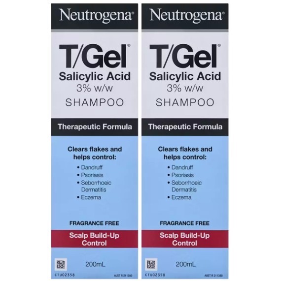 NEUTROGENA T-Gel Salicylic Acid Shampoo, 2 x 200ml. N.B: Damaged packaging.