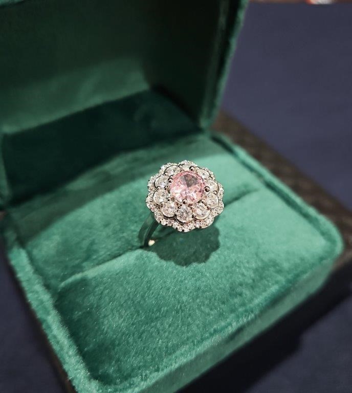 0.5ct 925 Sterling Silver Pink Brilliant Cut Simulated Diamonds Ring