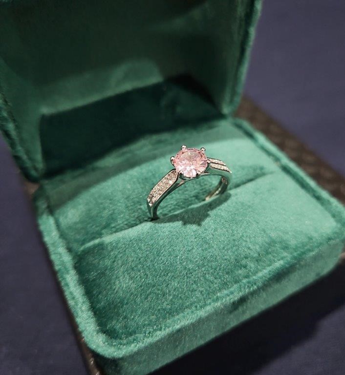 1.0ct 925 Sterling Silver Pink Brilliant Cut Simulated Diamonds Ring