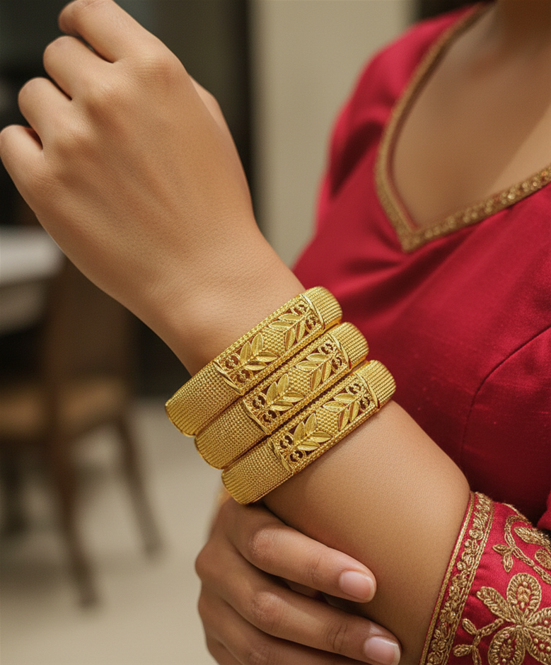 3pcs x 22K/ITALY Triple Yellow Gold Plated Bangles with stamps